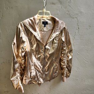 G Giuliani Gold Zippered Hooded Jacket Wind Breaker Sz. S